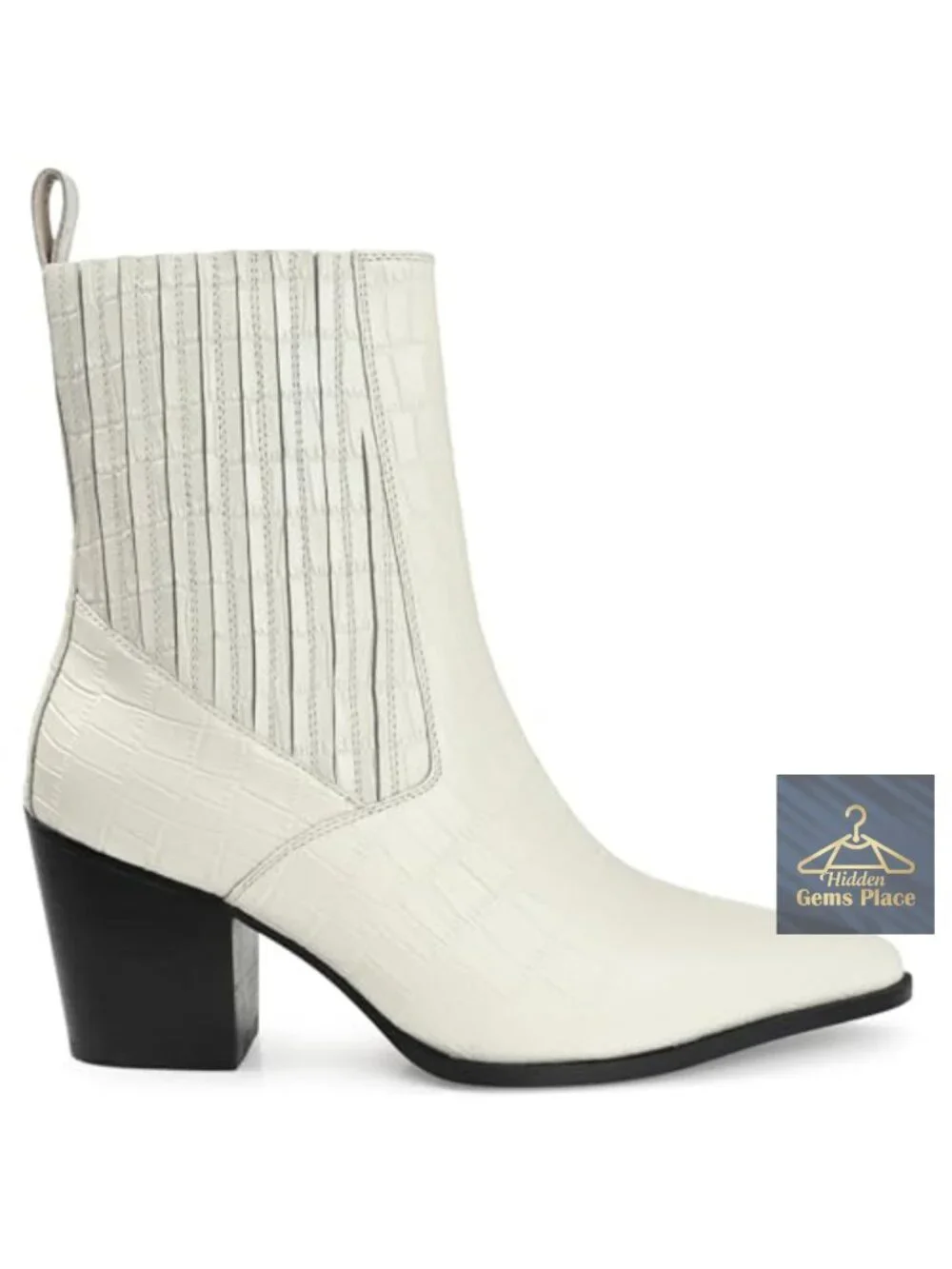 Genuine Leather Pointed Toe Chelsea Booties Block Heel